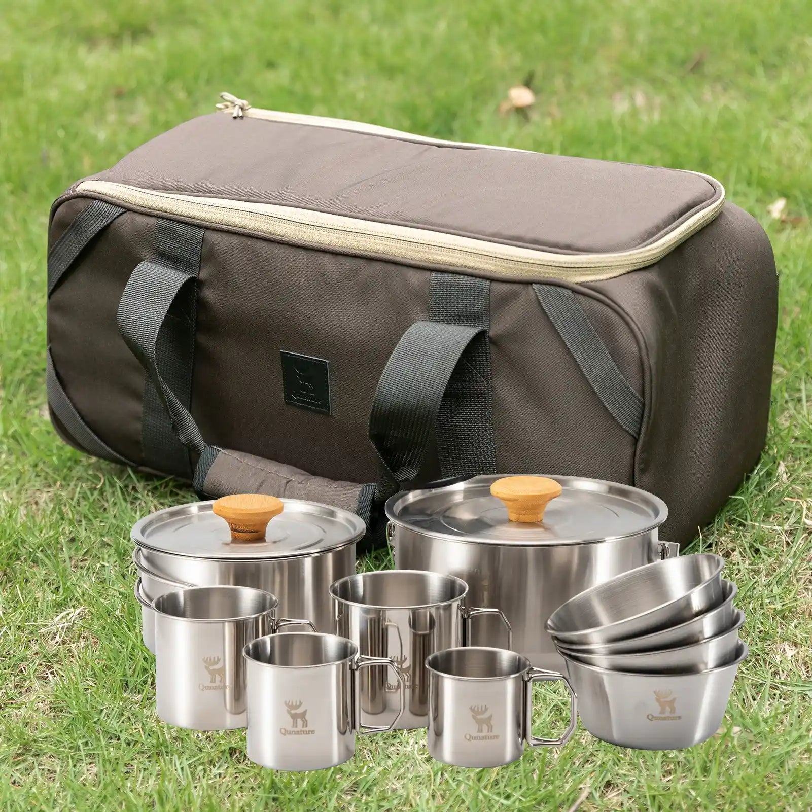 AlphaLife247 Multi-Compartment Camping & Hiking Tableware Bag, rugged and customizable organizer for outdoor cookware.