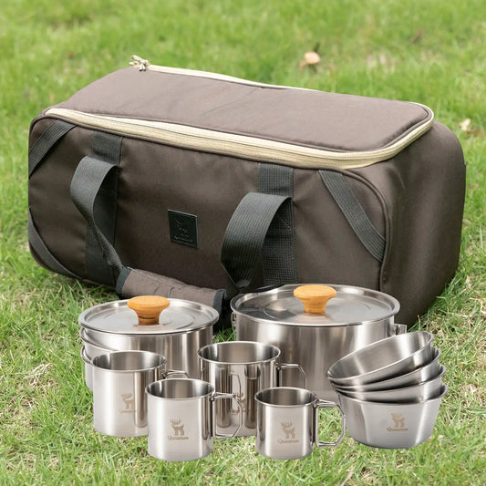 AlphaLife247 Multi-Compartment Camping & Hiking Tableware Bag, rugged and customizable organizer for outdoor cookware.