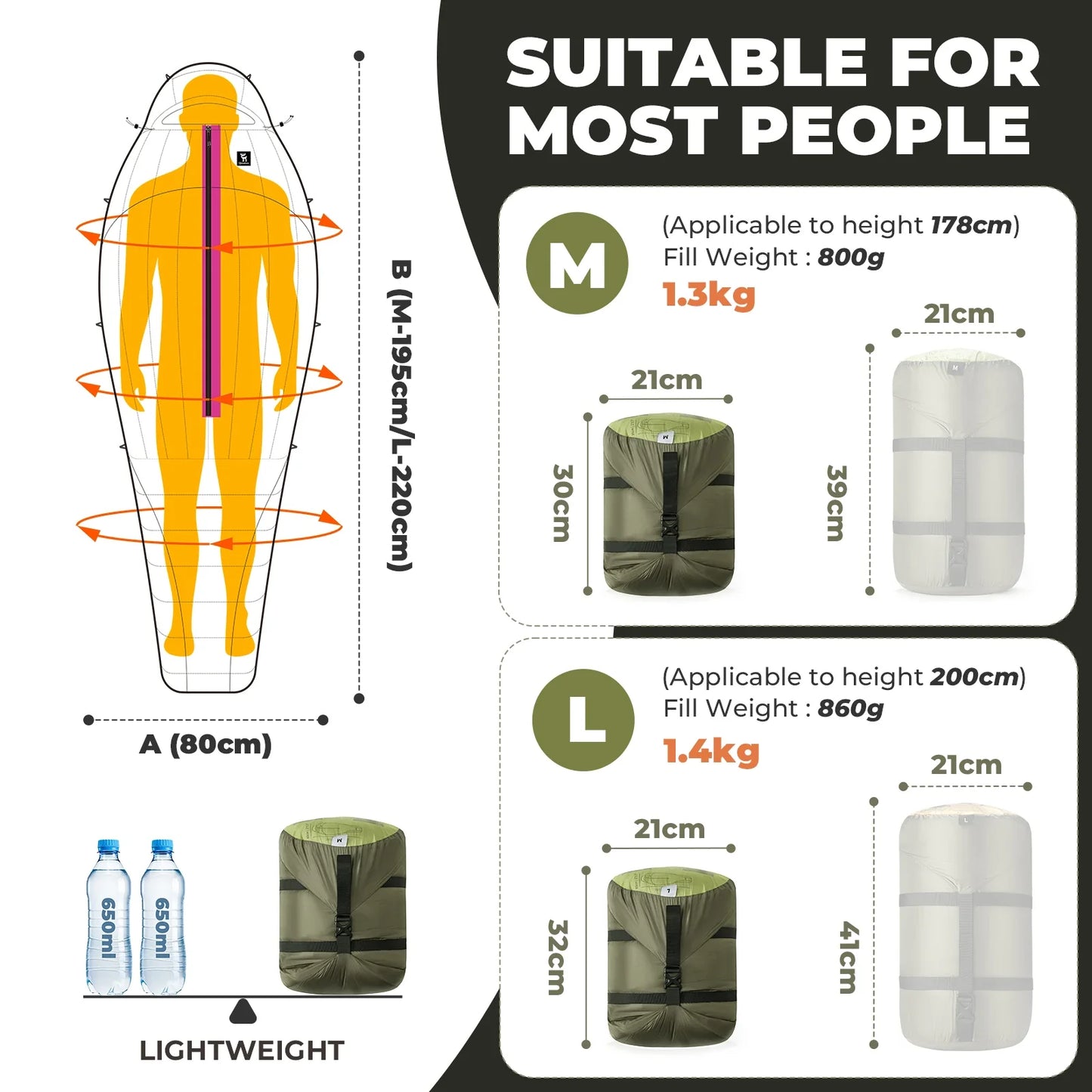 Bag Sleeping Down Mummy 650FP Rated 23DegF