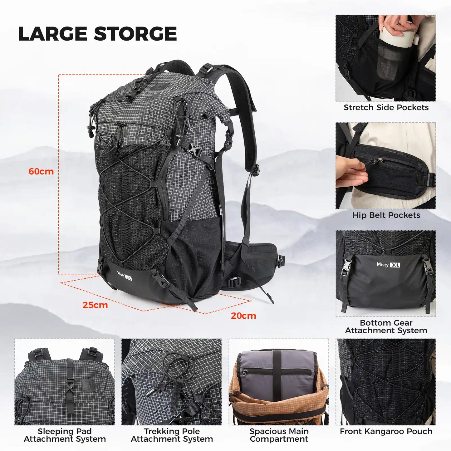 Pack Back/Day Hiking Lightweight/Waterproof 30-35L