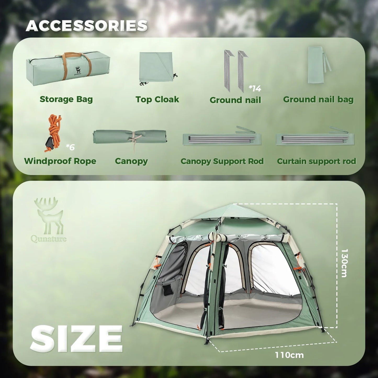 Tent Hexagonal Quick Set Lightweight 360 Vent UPF50+