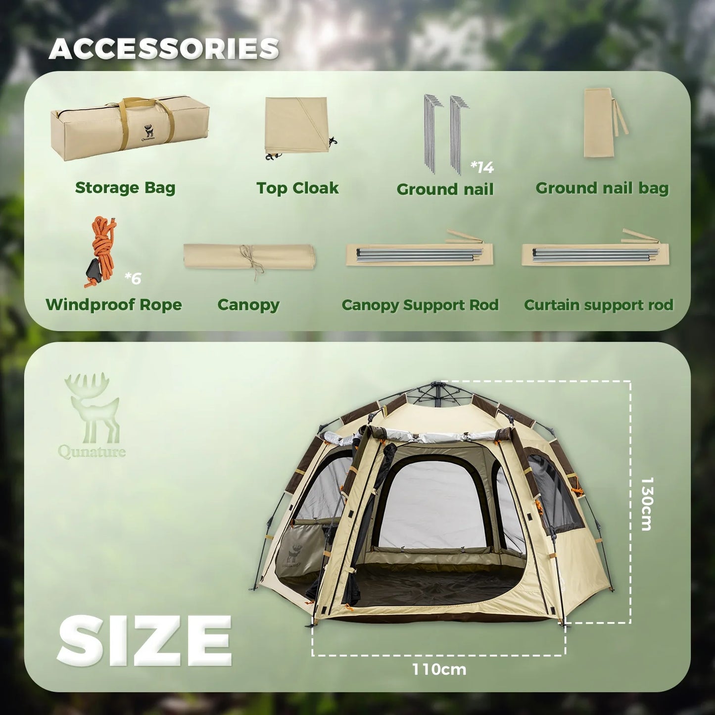 Tent Hexagonal Quick Set Lightweight 360 Vent UPF50+