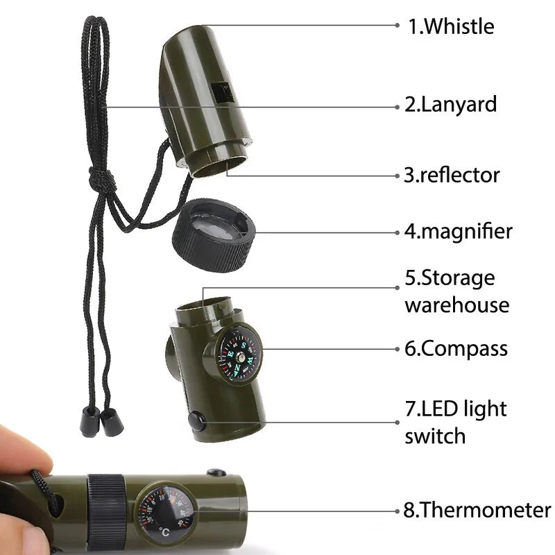 Whistle w/Compass/Magnifying Glass/Thermometer