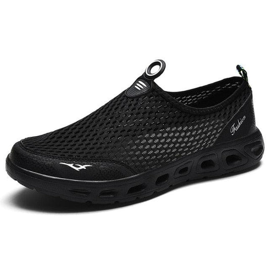 AlphaLife247 Men's Lightweight Mesh Water Shoes, breathable quick-dry slip-on walking sneakers with high-density memory foam support for summer outdoor use.