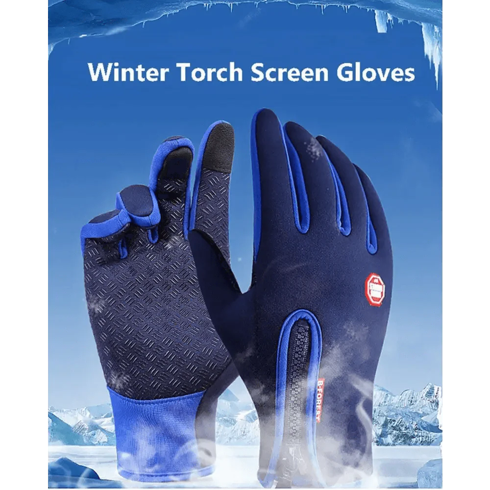 AlphaLife247 Unisex Winter Touchscreen Gloves, blue water-repellent thermal gloves for skiing, hiking, and cold-weather outdoor work.