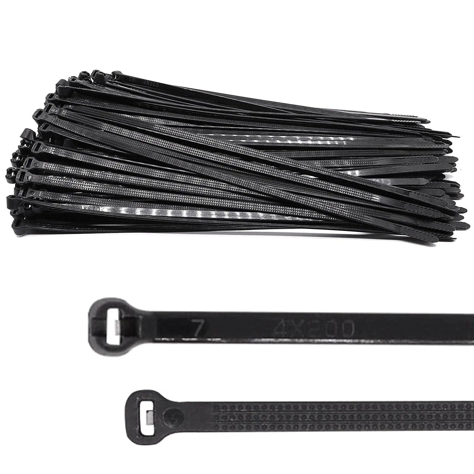 AlphaLife247 150-piece 8-inch push-mount zip ties featuring integrated stainless steel locking teeth, optimized for professional construction, automotive, and electronic mounting.